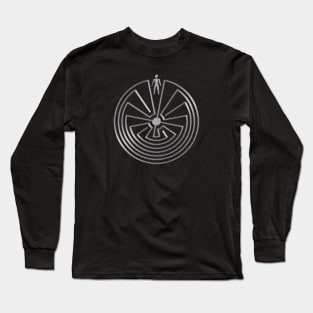 Native American Symbol - Man In The Maze - Silver Long Sleeve T-Shirt